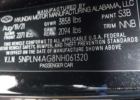 2022 Hyundai Elantra Sel из США, поврежденный, VIN 5NPLN4AG8NH061320